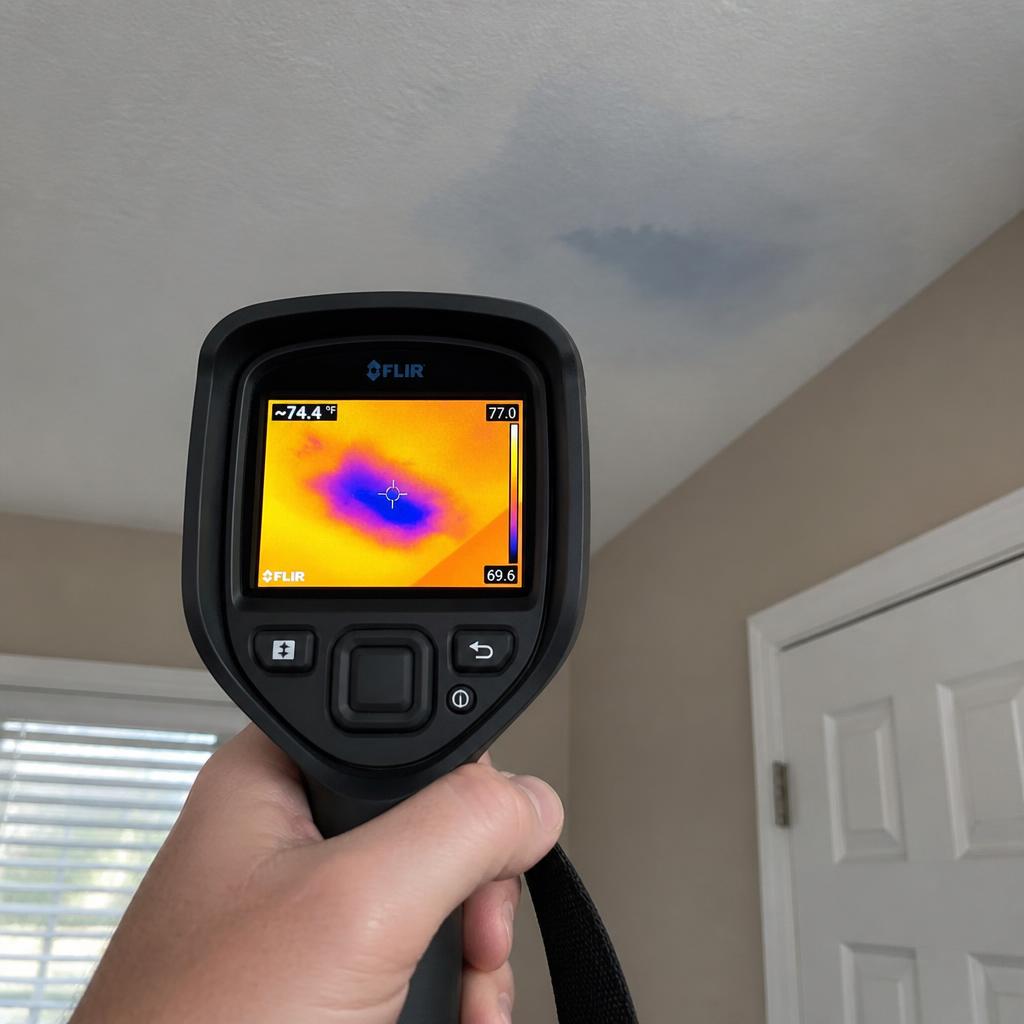 Thermal imaging camera revealing a hidden moisture cold spot